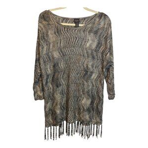 Chico's Sweater Women's Size Large Travelers Sparkles Fringe Gold Brown Chicos 2